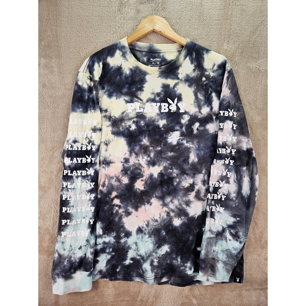 Playboy Spellout Shirt Bunny Logo Long Sleeve Crewneck Tie-dye T-shirt Size XL